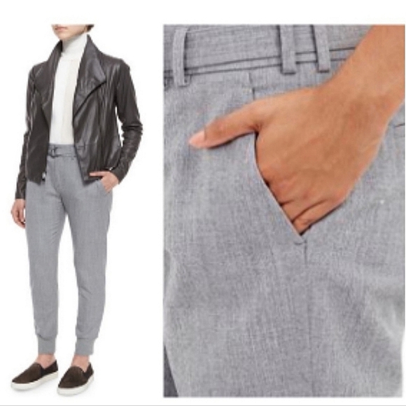 Vince Cashmere Wool Blend Belted Joggers Gray 10 - Picture 2 of 11